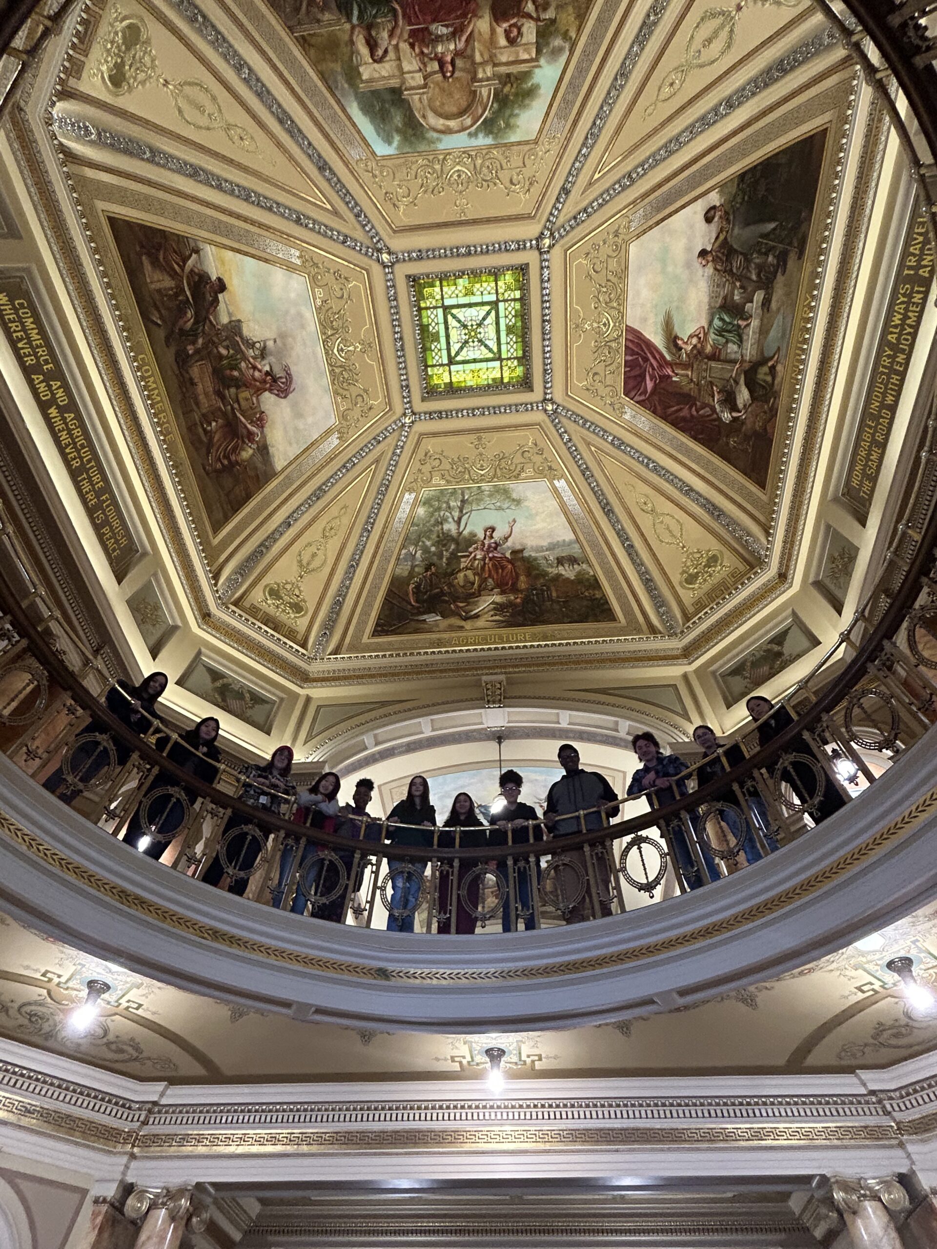Green Bay West students pose in the rotunda of the Brown County Courthouse.