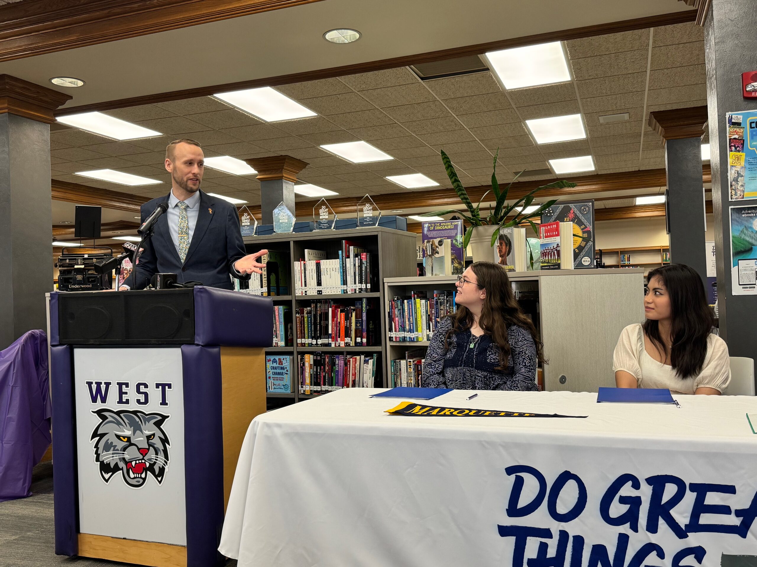 Patrick Correia-Harker from Marquette University Admissions with students from Green bay West High School.