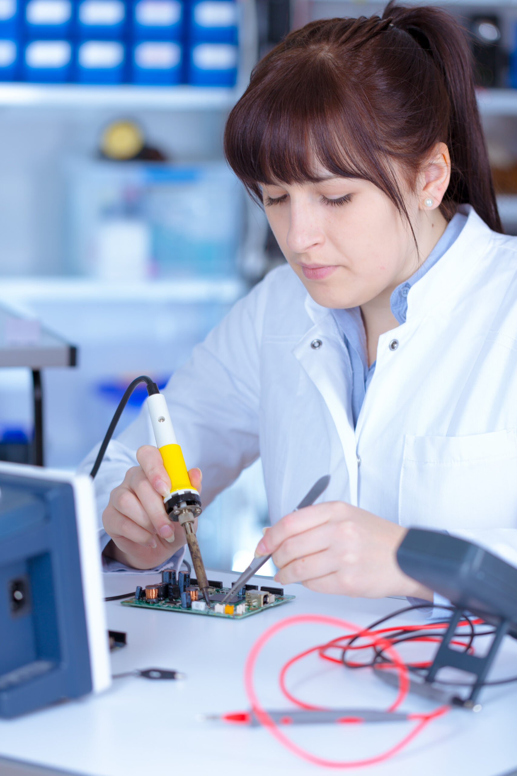 Young woman technician in phisics laboratory